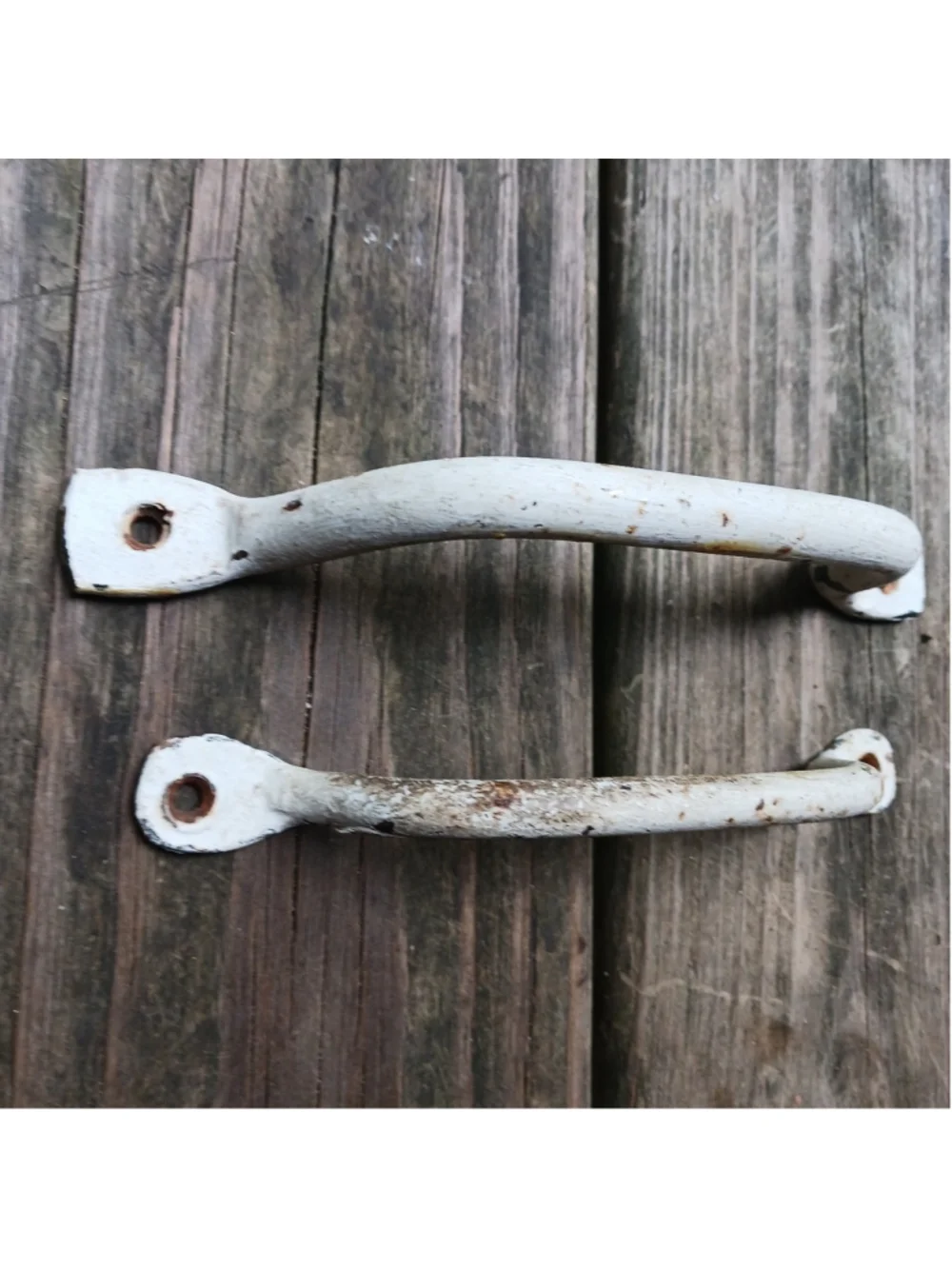 Pair Of 2 VTG Cast Iron Large Drawer Handles Farmhouse Chippy Paint 8